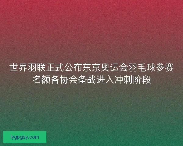 世界羽联正式公布东京奥运会羽毛球参赛名额各协会备战进入冲刺阶段